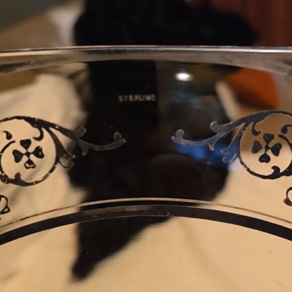 CAMBRIDGE AMBER GLASS Serving Sandwich Tray!  Art Deco Design,Sterling Etching! - Picture 7 of 9